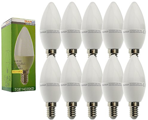 Trango 10er Pack E14035KD*10 LED Birne 3-Stufen dimmbar - 5 Watt - 400 Lumen 3000K Warmweiß - Ersatz für 40W Glühbirne - Kerzen LED Lampe Leuchtmittel mit E14 Fassung Abstrahlwinkel 170°