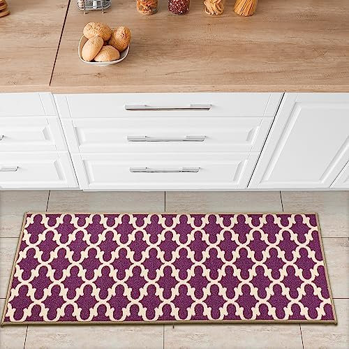 Ottomanson Ottohome Collection Color - Alfombra de diseño contemporáneo de Morrocon Trellis, Antideslizante, Parte Trasera de Goma, Nailon, Morado, 50cm x 150cm