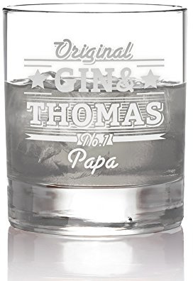 AMAVEL Gin-Glas mit individueller Gravur, Gin & Papa No.1 Longdrink, Name, Trinkglas für Cocktails, Geschenkidee für Väter, Füllmenge: 320 ml