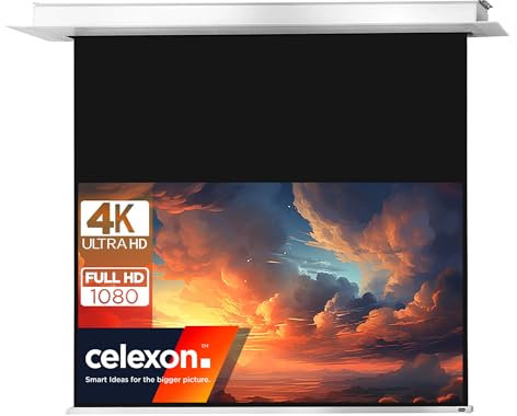 celexon Professional Plus Deckeneinbau-Motor-Leinwand 100 | 220x124 cm 16:9 | elektrische 4K, Full-HD Einbauinstallation mit Wandschalter, für Ihre Beamer-Projektionen | zur Montage in der Raumdecke
