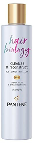 Pantene Hair Biology Cleanse, Reconstruct Cleansing Clarifying Shampoo mit Rosenwasser und Mizellenwasser, fettiges Haarshampoo für Haar und Wurzeln, fettiges Haar und geschädigtes Haar, 250 ml
