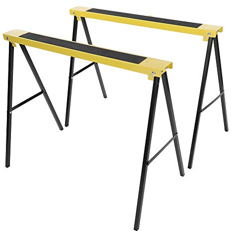 2pcs Saw Horse, Heavy Duty Steel Sawhorse Folding Workbench Metal Trestle Stands with Non Slip Surface, Portable Saw Horse with Convenient Handle for Sawing Work, Max Load 100kg