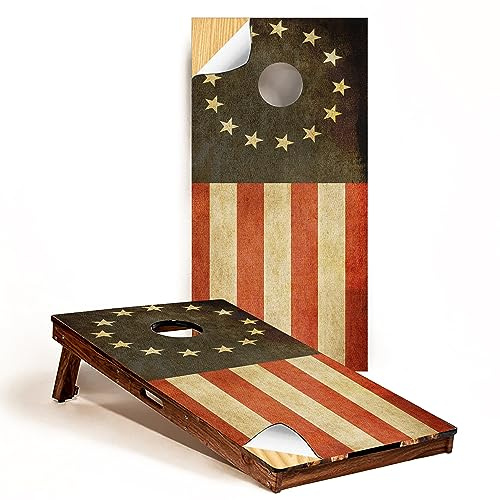 GRAPHIX EXPRESS - C290 Betsy Ross Distressed American Flag - Patriotic Cornhole Board Wrap - Laminated Weatherproof Vinyl Decal - Easy Bubble-Free Application - Stickers Dimensions: 2' x 4' - Set of 2
