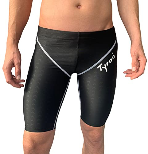 Tyron Speed Line Jammer (schwarz/weiße Naht - L) | | Badehose für Herren & Jungen | Schwimm Training und Wettkampf | Jammer | Tight | knielange Sch