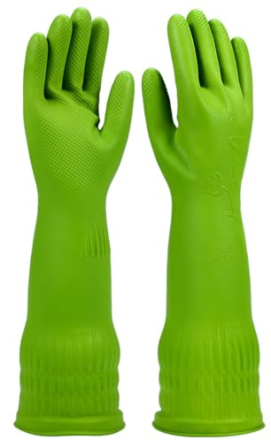 YSLON Rubber Dishwashing Glove Kitchen Cleaning Gloves 3-Pairs,Waterproof Reuseable.(Green,Large)