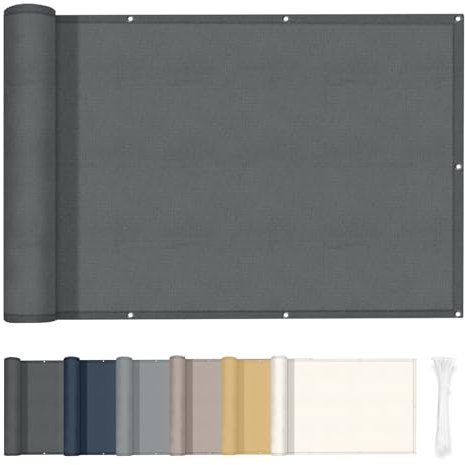 HENG FENG Frangivisto per Balcone 0.9x5m, 160g/㎡ PES Telo Balcone ringhiera,Protezione Privacy, Anti-UV, Impermeabile,Resistente al Vento, con Cinghie, Antracite