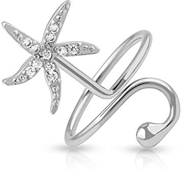 Paula & Fritz® Ring Damen Verstellbar Seestern Zirkonia Klar Silber 316L Chirurgenstahl Zehenring Mittelring Partnerring Offen Einstellbarer-Ring