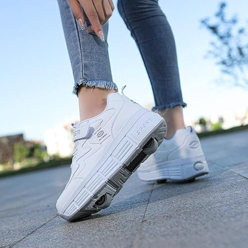 Skateboardskor Pojkar Flickor Rullskor För Barn Med Hjul Infällbar Skateboard Vibrationer Utomhus Unisex Skridskor Gymnastikskor, Vit-38