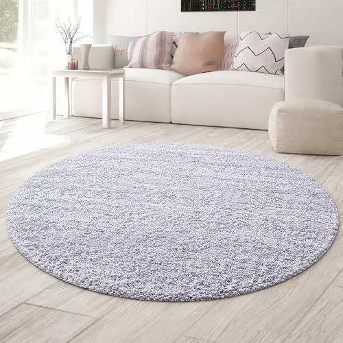 Teppich-Traum Moderner Shaggy Teppich Rund Hochflor Hellgrau Ø 120 cm | Weich und flauschig, pflegeleicht, langlebig, formstabil, saugrobotergeeignet, OEKO-TEX geprüft, Wohnzimmer, Flur & Diele