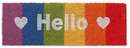 Relaxdays Zerbino in Fibra di Cocco, Tappetino Ingresso, Scritta Hello, Arcobaleno, in & Outdoor, 75x25cm, Multicolore