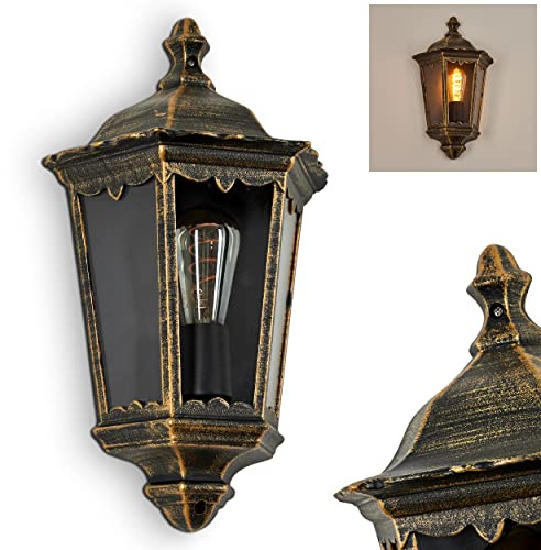 HOFSTEIN Außenwandleuchte Hongkong, Außenwandlampe aus Metall/Glas in Braun-Gold/Klar, Wandleuchte Up im Retro/Vintage/Landhaus-Design, E27, IP44, Eingangsbereich, Terrasse, Haustür, Hof