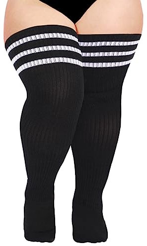 Moon Wood Overknees Strümpfe Damen Plus Size Extra Lange Thigh High Socks Baumwoll Halloween Strick Gestreifte Bunt Warm Boot Socks Große Größen Schwarz & Weiß