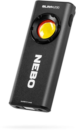 NEBO Slim+ Pocket Work Light - Rechargeable 1200 Lumen Mini Torch with Red COB Light - Waterproof, Variable Lumen Strength & Magnetic Base for Mounted Lighting