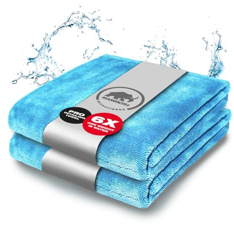 2x Mammoth Microfibre Drying Towel 1150 GSM | Super Absorbent Cleaning Cloth | Innovative Twisted Dual-Sided Large Car Towel | Edgeless Polishing Cloth, 70x90 cm