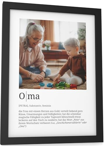 Papierschmiede® Personalisierte Geschenke Oma, Definition mit Foto in DIN A5 (15x21 cm) Rahmen wählbar fertig gerahmt, Persönliches Bild als Geschenk zu Weihnachten, Geburtstag