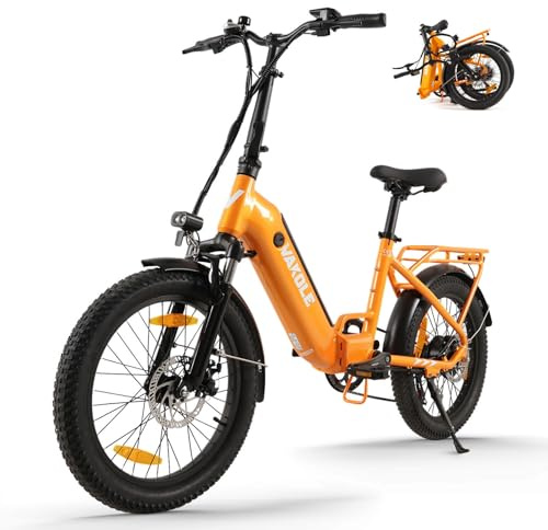 VAKOLE VT4 E-Bike Klapprad 20 Zoll Tiefeinsteiger Elektrofahrräder mit 36V 13Ah Akku, 75Km Reichweite - 3.0 Zoll Reifen E-Fahrrad, 7-Gang Fatbike Ebike für Herren Damen