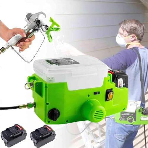 DPQYJPP Pulvérisateurs de Peinture 500W, Pistolet à Peinture sans air, Pistolet à Peinture électrique, Pistolets à Peinture et Accessoires, pour Peindre Les Murs,2batterie