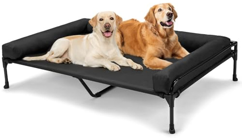 Veehoo Lit Chien Sureleve Très Grande Taille, Transat Chien avec Bloster Amovible Lavable, Panier de Camp pour Chiens Extérieur Panier Canapé Chiens, Noir 120 x 74 x 23cm
