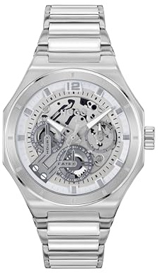 HUGO Analog multifunktion kvartsur för män #Grail Skelett kollektion med silver rostfritt stålarmband - 1530377, SILVER