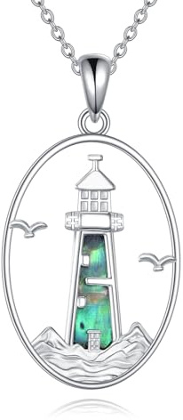 Vadmans Collana da donna con faro in argento Sterling 925, ciondolo a forma di faro, abalone, conchiglia, gioielli regalo per donne e ragazze, Normal, Argento sterling, Nessuna pietra preziosa