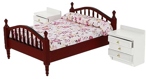 HAWILLOSCH 1satz Miniatur Möbel Für Doppelbett Mit Nachttisch Maßstab Romantische Schlafzimmerdekoration Für Mini-hausliebhaber Und Sammler