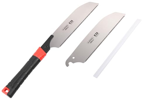 X-STEEL Japansäge 200mm, Zugsäge Holz,mit SK5 Stahl Feinzähnen,14 TPI,Feinsäge,Längs- Quer & Schrägschnitt, Sicherheitsverschluss & Ersatzziehsägeblatt, Camping Säge für Garten, Bäume, Jagd & DIY