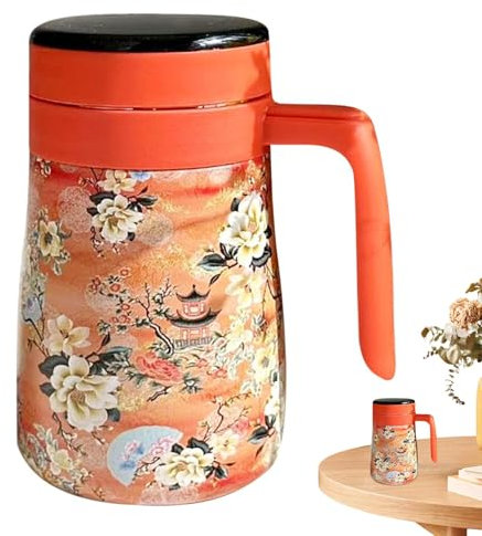 Coffee Carafe, Insulated Tea Pot, Floral Pattern Carafe, Removable Infuser Pitcher, Vacuum Coffee Carafe, Hot Water Pitcher, 550ml Tea Carafe, Party Coffee Pitcher, Insulated Carafe For Tea