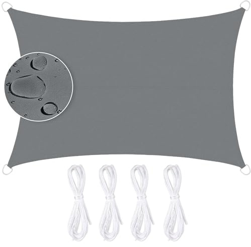 Toldo Vela de Sombra Rectangular 3 x 4 m Impermeable Protección UV a Prueba de Viento, Adecuado para Patio,Jardín, Exteriores, Terraza (Gris)