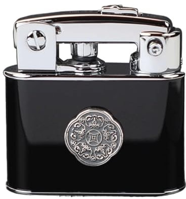 YHBNJIGW Práctico Encendedor de Queroseno de Metal, Encendido con un Solo botón, Llama Abierta, Encendedor Reutilizable, Adecuado como Regalo for Hombres y Amigos (Combustible no Incluido)(Black)