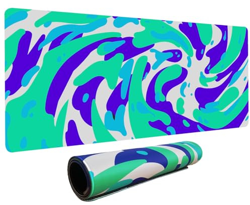 Fluid Pattern XXL Mouse Pad,Super Thick Waterproof Fluid Pattern Large Gaming Mousepad with Stitched Edge,Mouse Computer Desk Accessories,Non-Slip Base Mouse Keyboard Mat 800X400X4mm (Fluid Green)