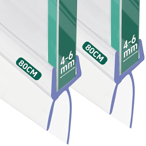 Warmfay Guarnizione doccia 2 x 80 cm, guarnizione doccia per 4 mm, 5 mm, 6 mm di spessore, deflettore dell'acqua con bordo in gomma allungato, guarnizioni trasparenti per porte doccia