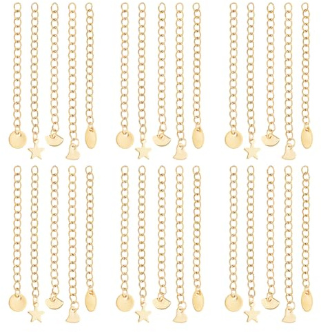 DICOSMETIC 50 Stück 5 Stile Halskette Kettenverlängerung Aus Edelstahl Verlängerungskette Goldener Schwanz Verlängerungskette Schlangenkette Verlängerung Mit Herz Rundem Stern Und Ovalem Anhänger