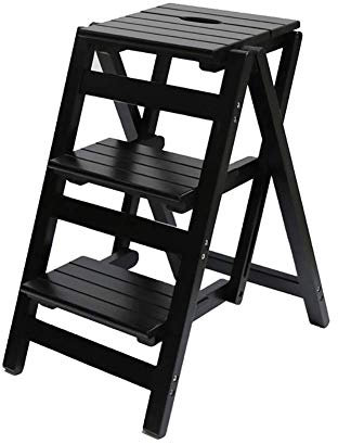 Sgabello pieghevole a 3 gradini, multifunzione, a doppio uso, colore nero, leggero, portatile, pieghevole, per casa, cucina, bagno, giardino, gradini antiscivolo per la sicurezza