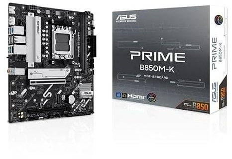 ASUS Prime B850M-K, AMD Micro-ATX Motherboard, 8+2+1 Stromphasen, DDR5 Slot, PCIe 5.0, 2 M.2 Slot, Realtek Ethernet 2.5 GB, DisplayPort, HDMI, USB-A 10 Gbit/s und USB-C 5 Gbps, Aura Sync