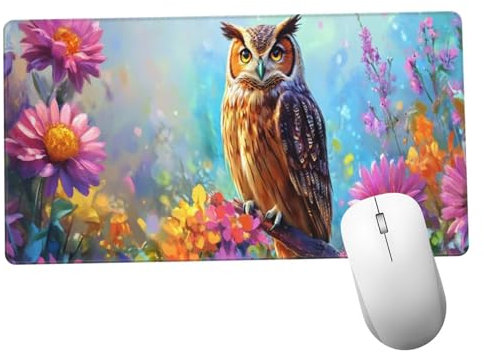 Búho Alfombrilla Ratón 1400x600x3mm Alfombrilla Raton XXL Grande con Base de Goma Antideslizante, Lavable, Accesorios Gaming Flor, Ordenador Gamer Regalos, Mouse Pad Gaming Mejora La Velocida Y1268