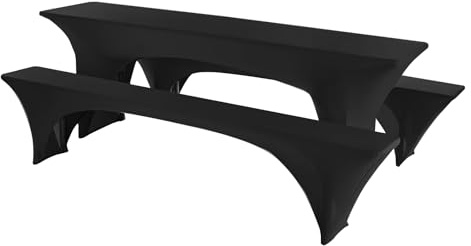 Granbest Stretch Bierzeltgarnitur 50cm oder 70cm Tischbreite Set von 3, Elastisch Biertischhussen, Picknicktisch- und Bankett-Set, Perfekte Passform für Picknicktische & Bänke (220 x 70 cm, Schwarz)