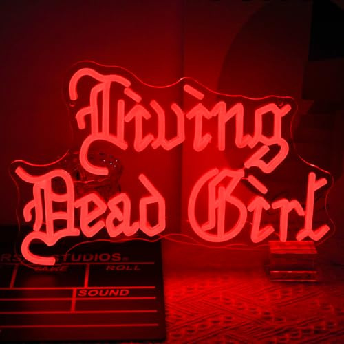Living Dead Girl Neon Schild Gotisches Gruselh Leuchtschild für Wand Deko | Acryl Rote Buchstaben Neonlicht, USB Betrieben, Dimmbar Spruch LED Leuchtreklame, für Halloween Spukhaus Horror Party Dekor
