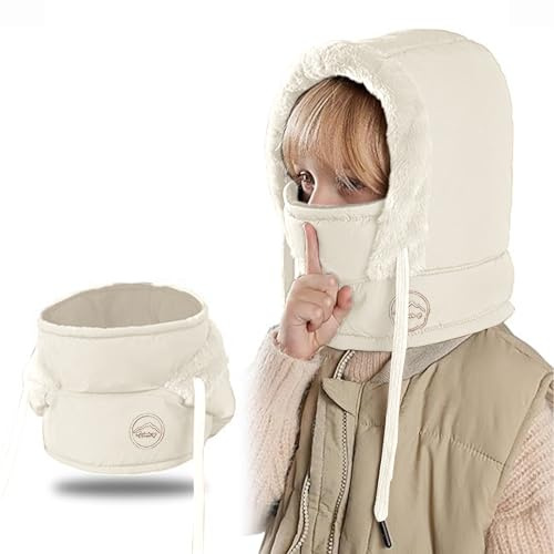 crazy bean Vintermössa pojkar flickor babymössa med justerbar dragsko termisk halsskyddsmössa för unisex baby 3–8 år, Beige, one size