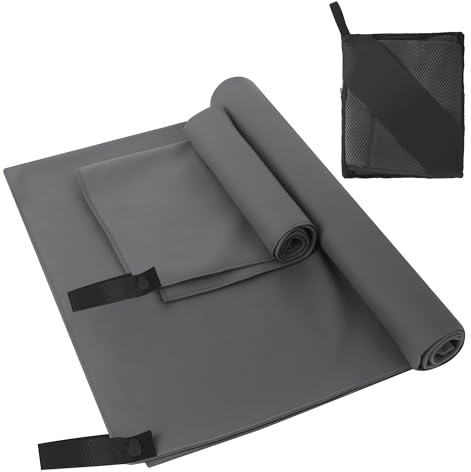 ACOMTUO Asciugamano Microfibra Set di 2-160 x 80 cm Telo Mare Microfibra + 80 x 40 cm Asciugamani Microfibras, Asciugamani Microfibras da Viaggio per Fitness, Spiaggia, Viaggi(Grigio Scuro)