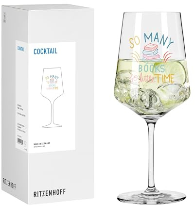 RITZENHOFF 8271001 Cocktailglas 500 ml - Serie Bücher - mit Spruch So many books, so little time, bunt - Made in Germany