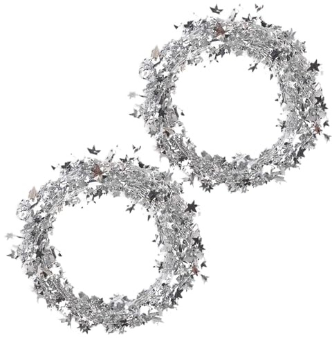 Folien Stern Girlande, 7,5 m Folie Stern Lametta, Weihnachtsdeko Baum Girlande, Glitzer Stern Draht für Party Weihnachten Karneval Party (E)
