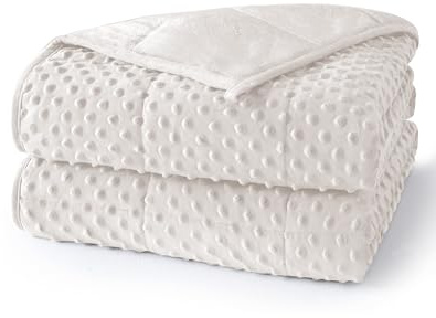 UINIU Weighted Blanket for Adults Twin Size 15 lbs, Soft Cooling Minky Dot Heavy Breathable Blanket for All-Season, Washable Weighted Throw with Glass Beads, 60 x 80 Inches, Cream