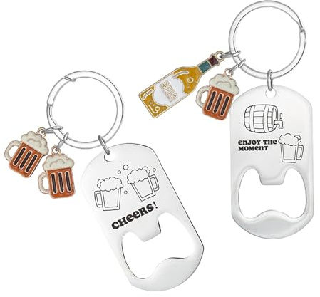 2PCS Flaschenöffner Schlüsselanhänger,Bierglas Mit Gravur,Bieröffner Schlüsselanhänger,Bier Geschenk,Leichter Personalisierter Flaschenöffner Lustig,Perfekte Geschenk für Väter Freunde Familie Freunde