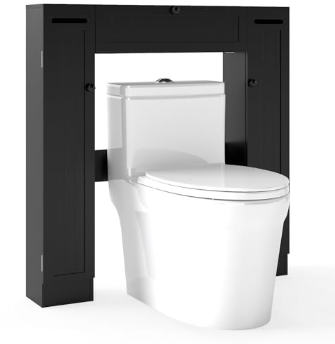 GIANTEX Mobile per Lavatrice, Mobile sopra Toilette, Mobiletto Bagno sopra Toilette, Armadietto da Incasso, in Legno, con Anta, Bagno Salvaspazio, con Porta Carta Igienica (Nero)