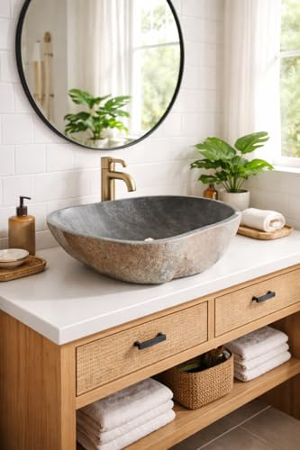 Marblechic - Lavabo in Pietra di Fiume Naturale 55 cm – Fatto a Mano in Indonesia | Design Unico Artigianale