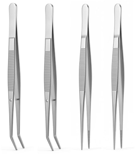 GEEHUA 4 st mångsidiga pincetter, 16 cm spetsig och böjd pincett i rostfritt stål med tandad spets professionellt halkfritt pincettset för gör-det-själv-hantverk matlagning reparation