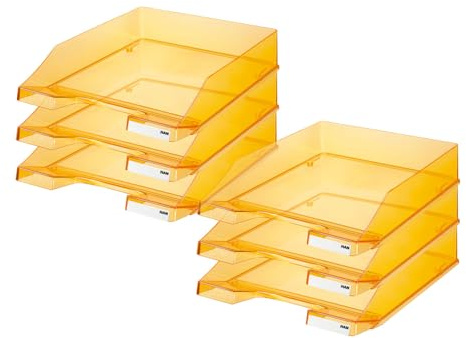 HAN 1026-X-28, Corbeille à courrier KLASSIK, moderne, élégante, transparente et de haute brillance. Lot de 6 unités, orange transparent.
