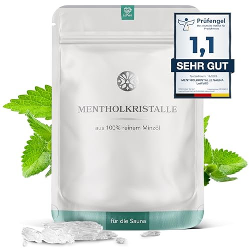 LoWell® 100g Mentholkristalle aus 100% reiner Minze - Ideal als Sauna Aufgussmittel für die Sauna in wiederverschließbarer Beutel - Menthol
