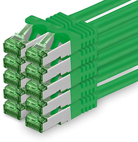 1aTTack.de 0.5 M Cat.7 Netzwerk-Kabel 10 Stück Cat7 Patch-Kabel Lan-Kabel Ethernet RJ45 10 Gbit/s (Alle Internetgeschwindigkeiten) Grün 0,5 Meter