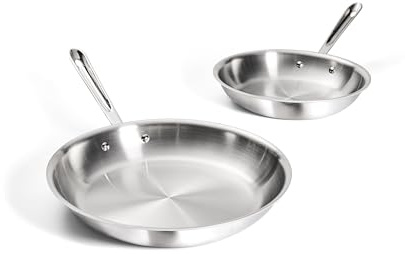 All-Clad D3 3-Ply Stainless Steel Fry Pan Set 2 Piece, 10, 12 Inch, Induction Oven Broiler Safe 600F, Kitchen Cooking Set, Skillets, Durable Frying Pans, Professional Pots and Pans Set Cookware Silver